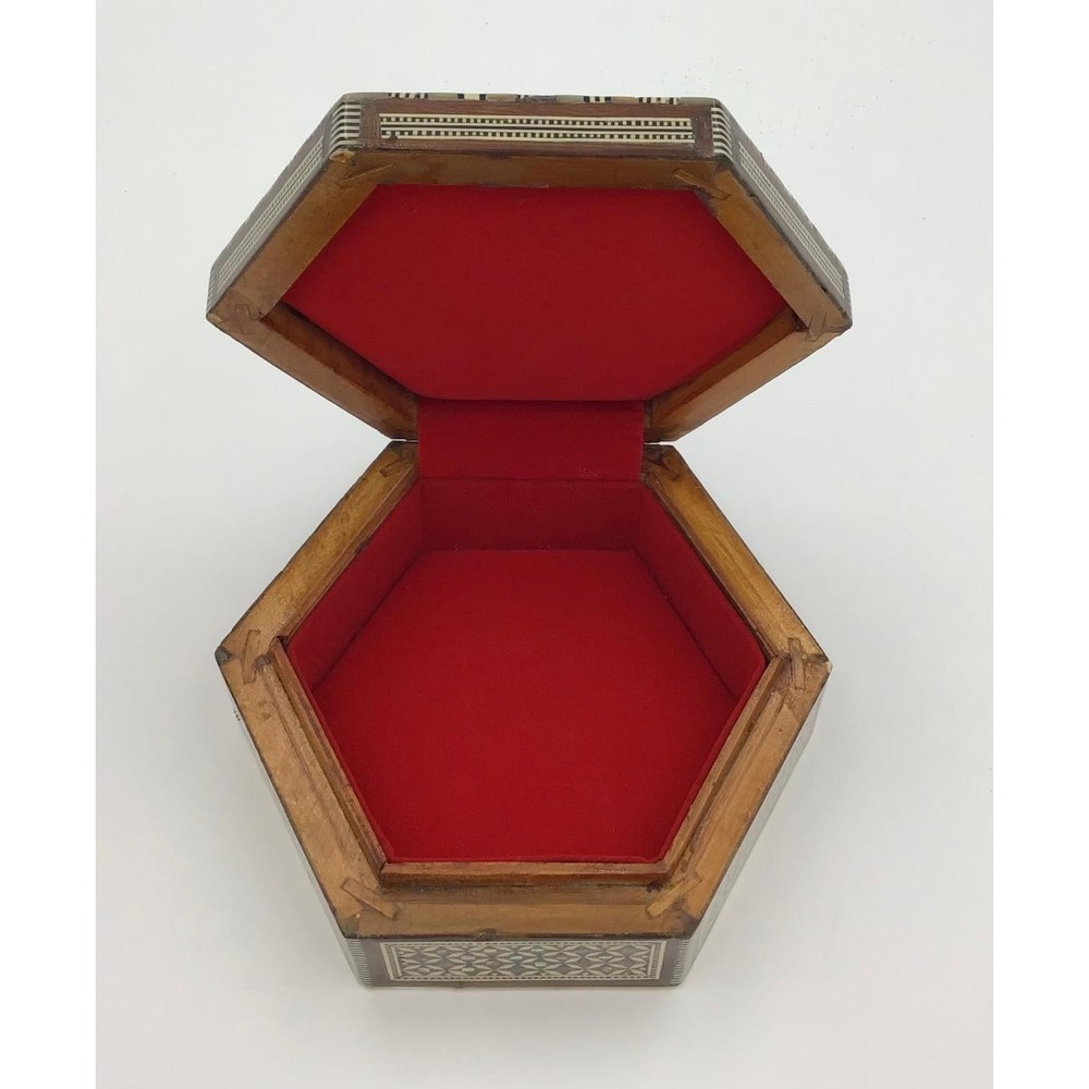 Vintage Marquetry Inlay Jewelry Box Mother of Pearl Wood Mosaic Star 6in - Picture 10 of 10